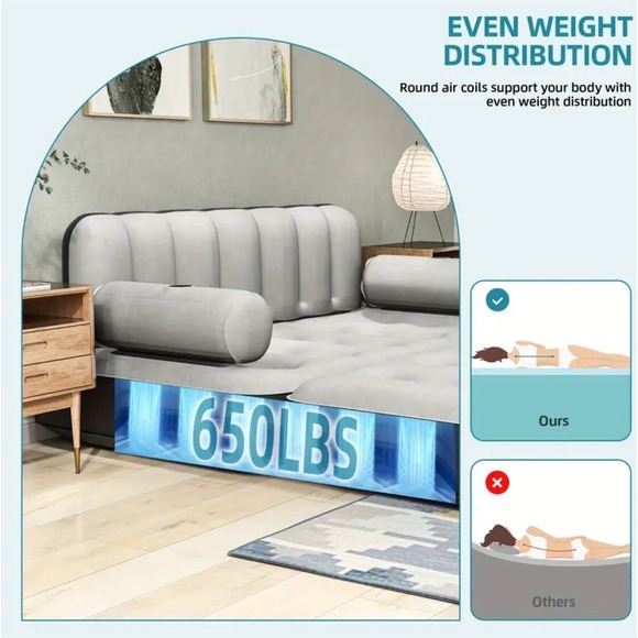 Queen Air Mattress with Built in Pump-Inflatable Blow Up Sofa & Bed Mattress - Picture 5 of 6